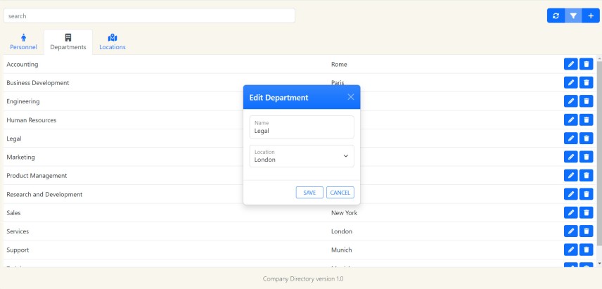 picture of Company Directory edit department modal